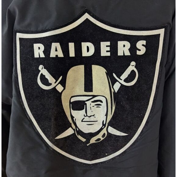 Vintage Oakland Raiders x Locker Line Big Logo Black Hooded Parka Jacket Size L - Picture 8 of 10